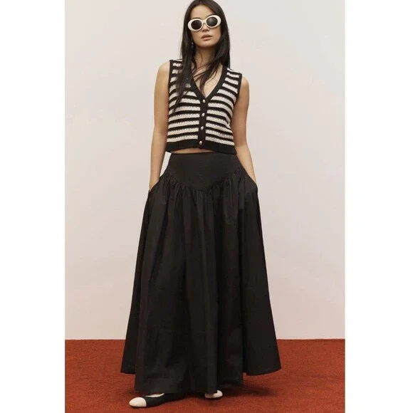 Anthropologie Maeve Drop Waist A Line Maxi Skirt Sz 2 Black